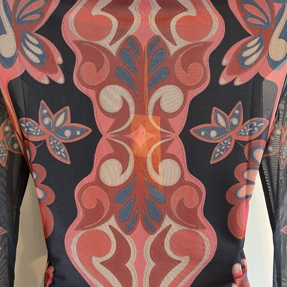 NEW Johnny Was XS Kaia Mesh Tee T-Shirt Women's Blue Pink Symmetrical Ryland - Picture 6 of 14